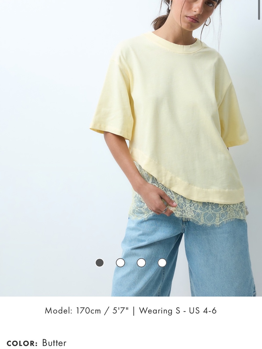 ASOS Butter Yellow Lace-Hem Short Sleeve Top